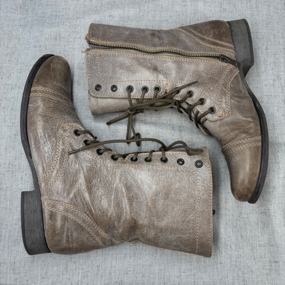 Steve Madden Troopa Boots Taupe Gray Brown Distressed Leather Combat Women's 10 - Picture 10 of 10